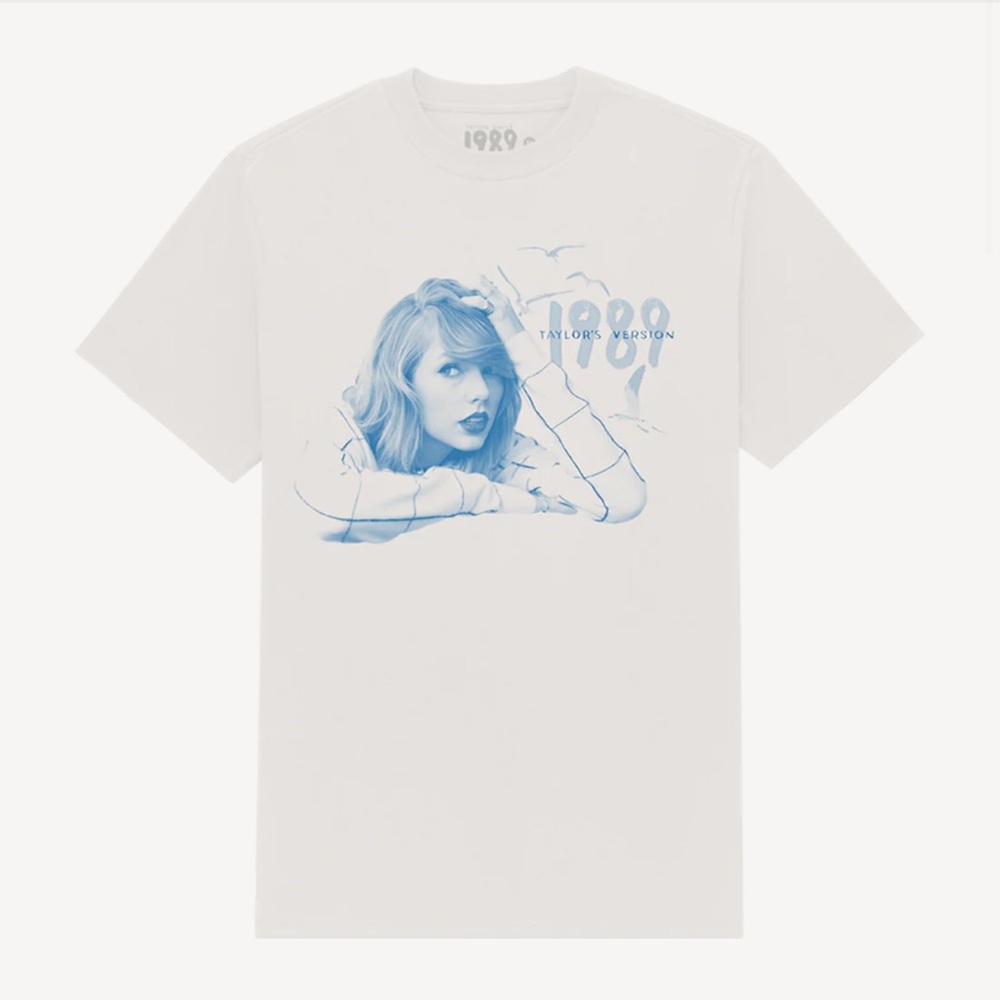 White Graphic T-Shirt with Blue Print